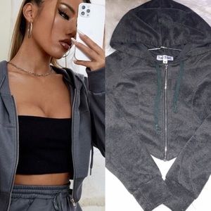 Tic Toc Charcoal Gray Cropped Hoodie